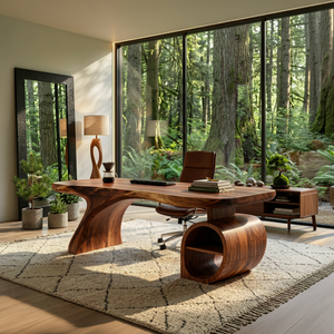 Modern Sculpted Desk With Open Storage For Home Office