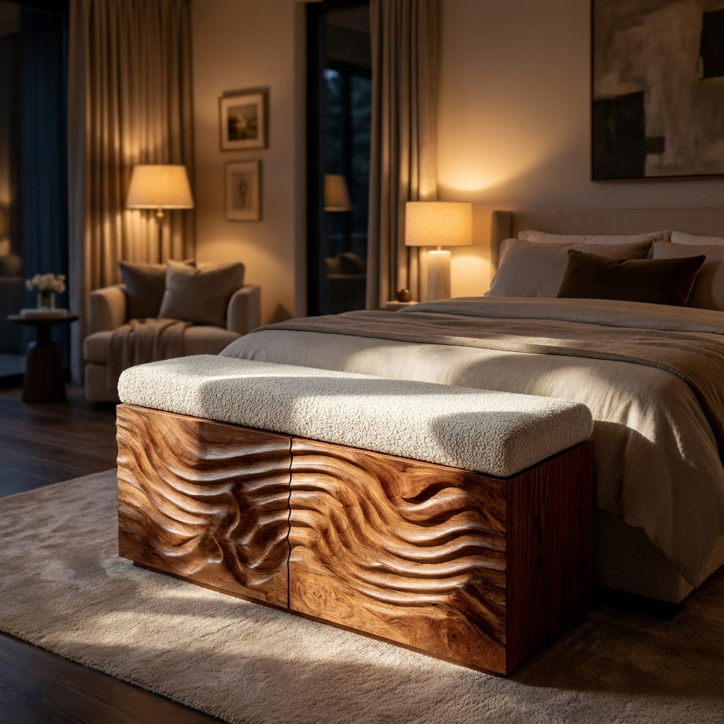 Elegant Wooden Hidden Storage Bench For Bedroom Interior