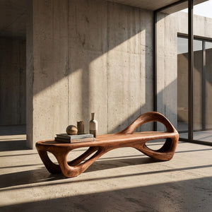 Contemporary Wooden Bench With Unique Form For Living Space