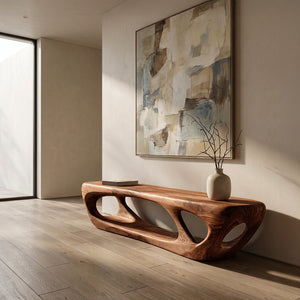 Organic Wood Bench With Hollow Base For Living Room