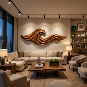 Wooden Ocean Wave Wall Art For Cozy Living Room Decor