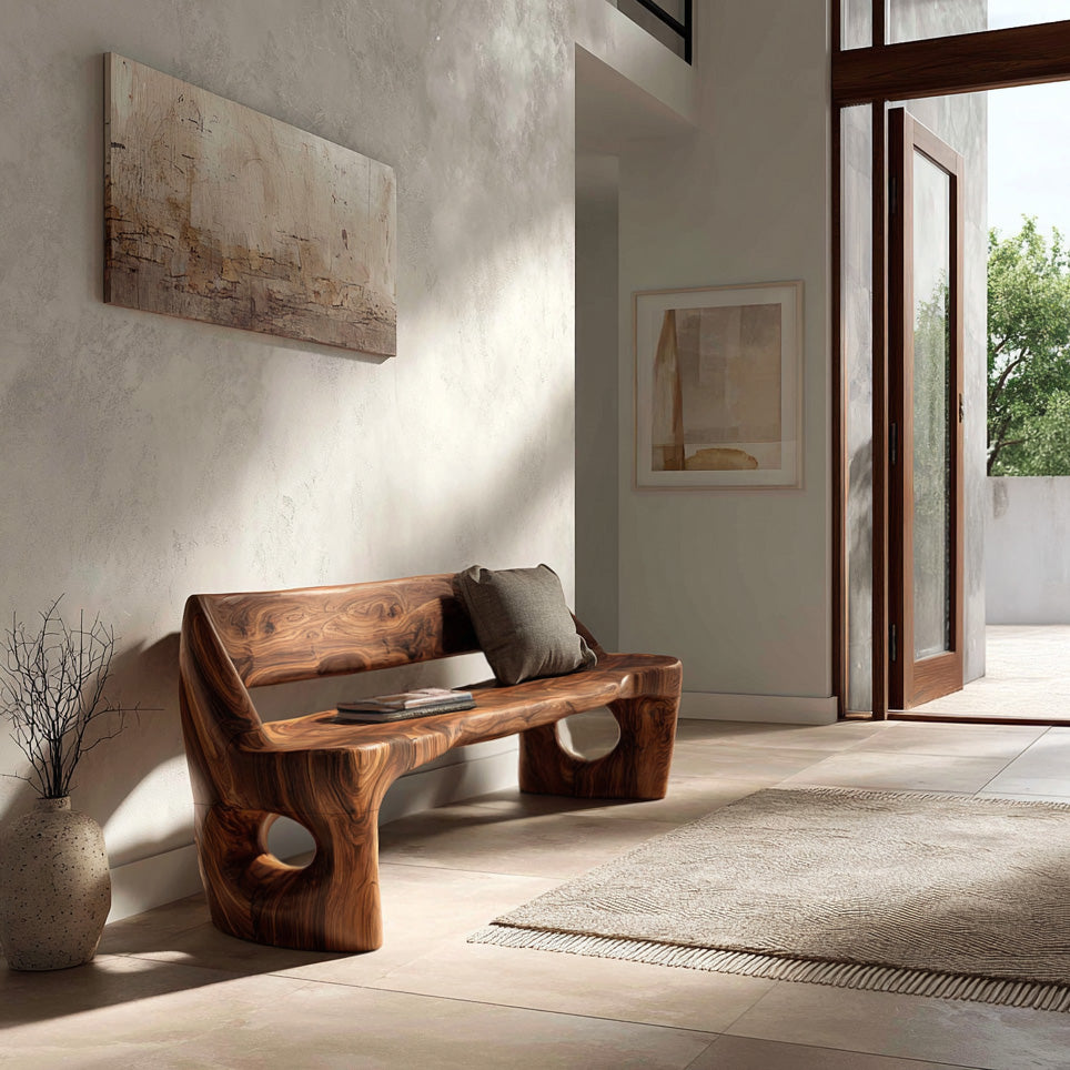 Modern Natural Wood Statement Seating Bench For Living Room