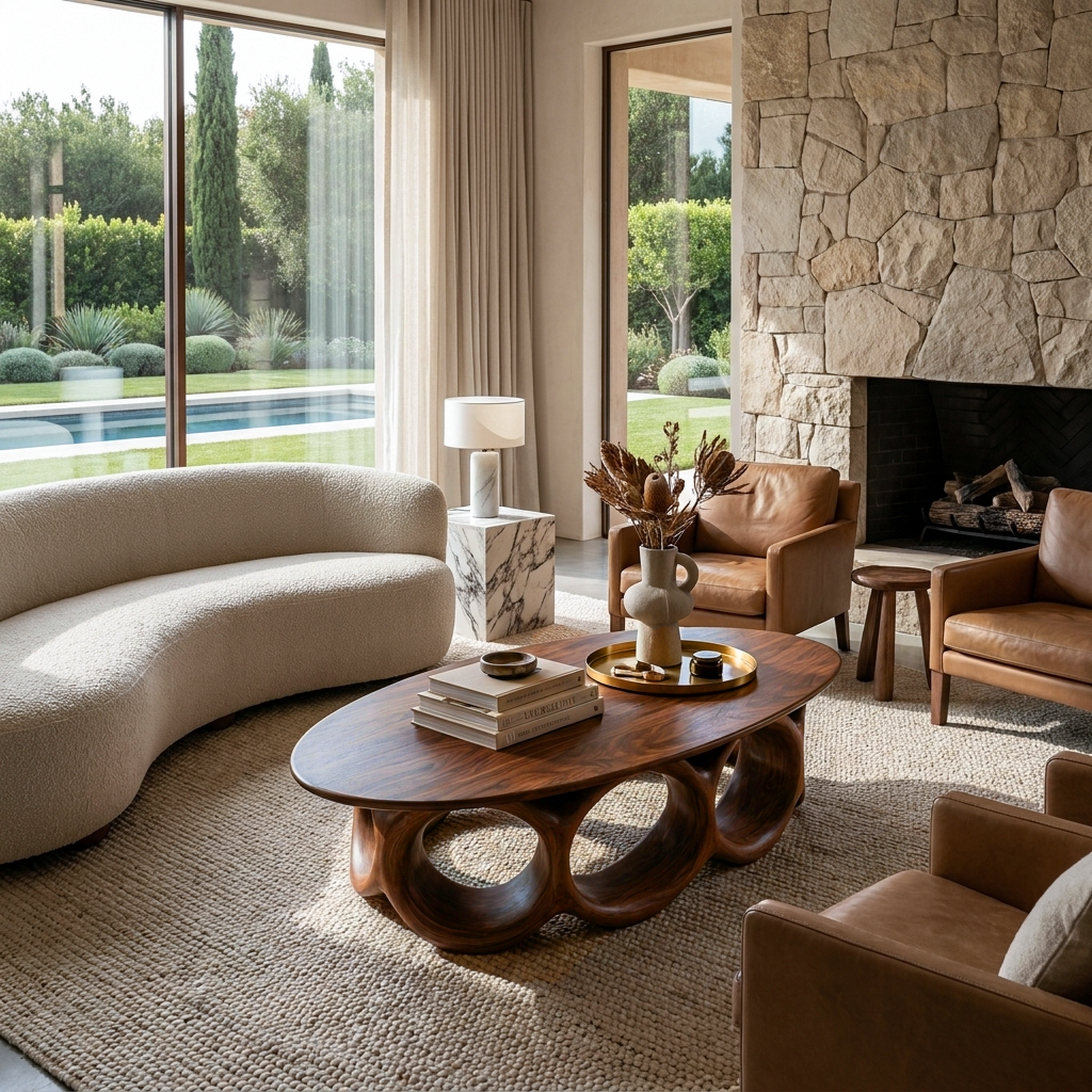 Modern Oval Coffee Table With Sculptural Hollow Base For Living