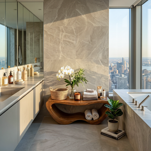 Minimalist Organic Shower Bench For Bathroom Or Spa