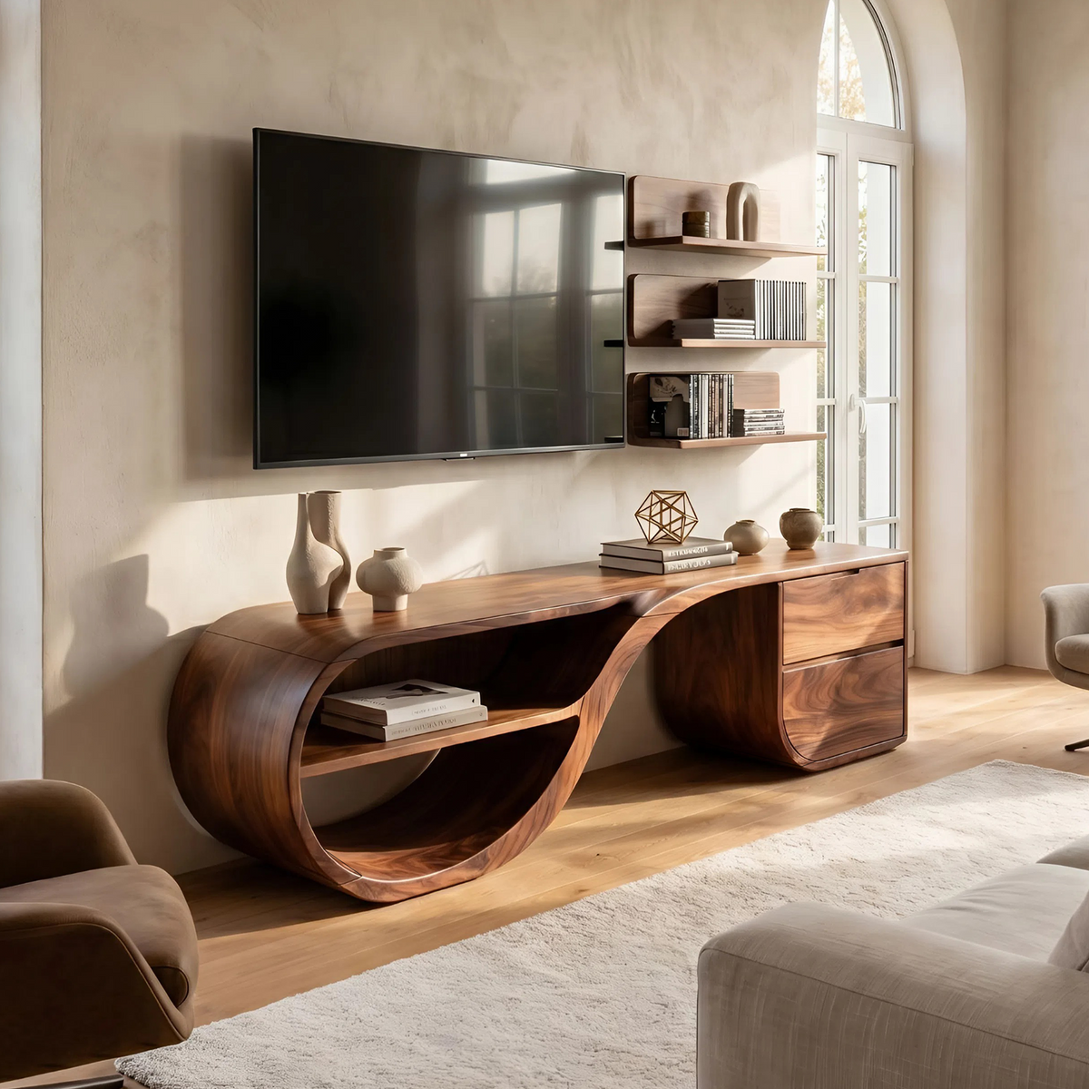 Contemporary Rounded TV Cabinet For Family Room – ET Woodcrafts