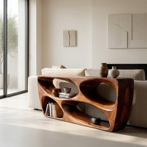 Organic Natural Wood Console Table For Behind Sofa Area
