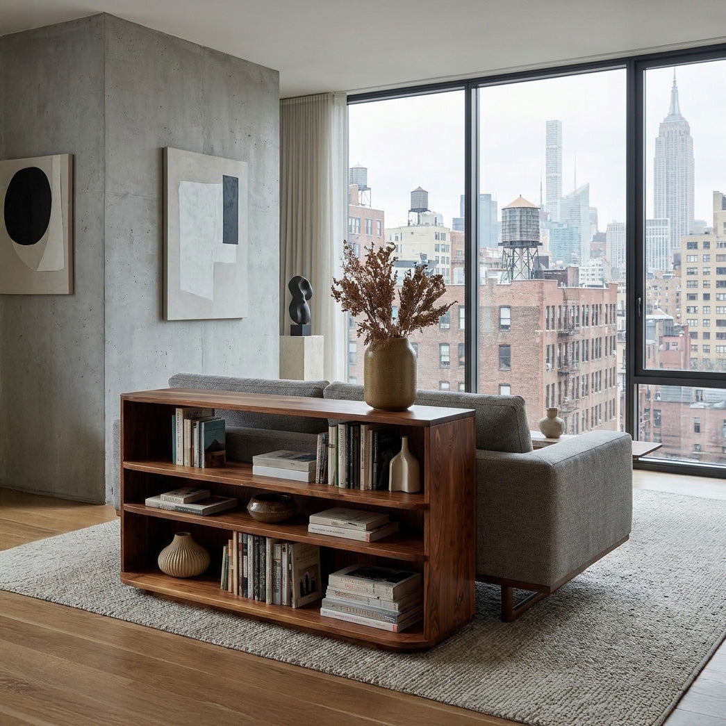 Minimal Natural Wood Console Table For Living Room Storage