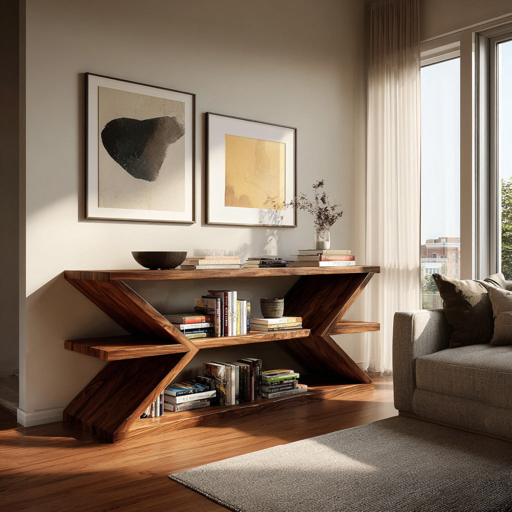 Contemporary Sculpture Wood Console Table For Modern Living Room