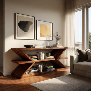 Contemporary Sculpture Wood Console Table For Modern Living Room