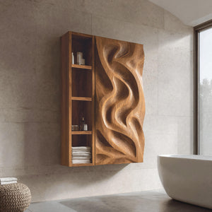 Hand-Carved Bathroom Cabinet Wave Door Design For Bathroom