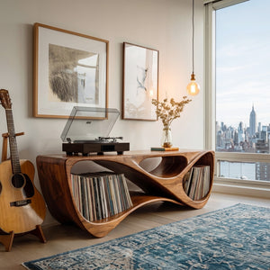 Contemporary Rounded Vinyl Record Console For Living Room