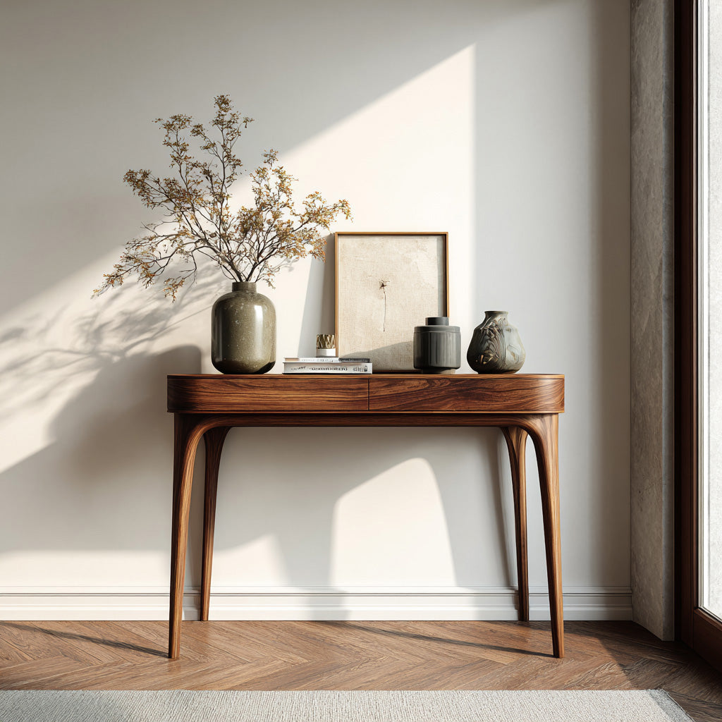 Minimalist Sculptural Wood Console Table For Modern Entryway