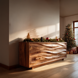 Modern Organic Wave Carved Sideboard For Festive Home Decor