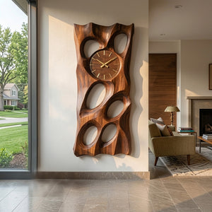 Wooden Wall Clock With Openwork Design For Living Room