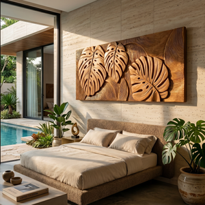 Tropical Wall Art With Leaf Texture For Bathroom