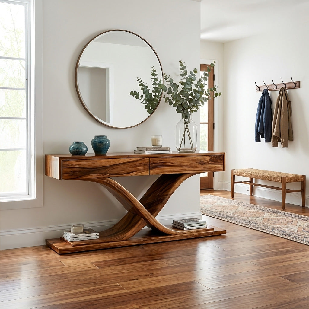 Sculptural Wooden Console Table For Modern Living Room