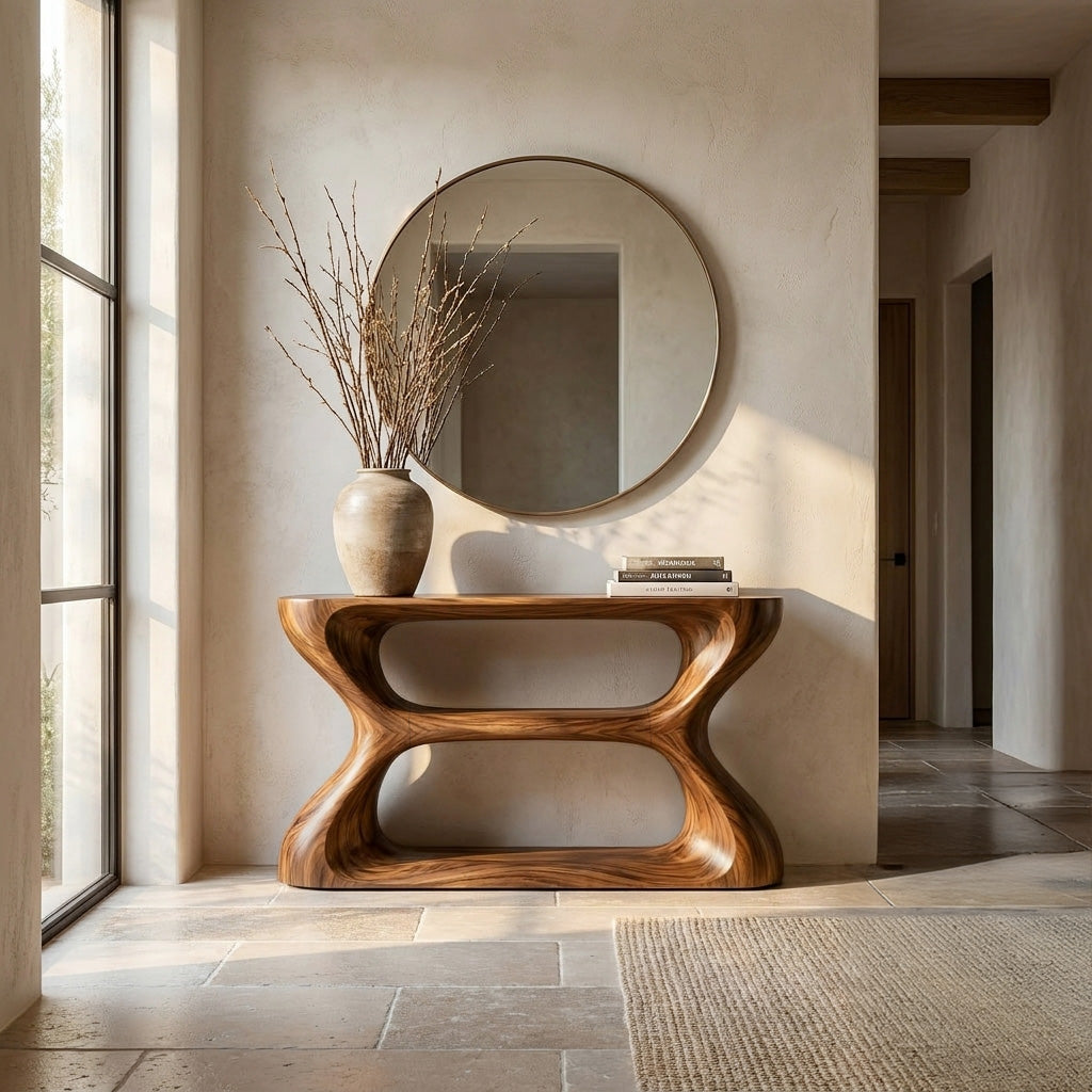 Organic Style Natural Wood Console Table For Living Room