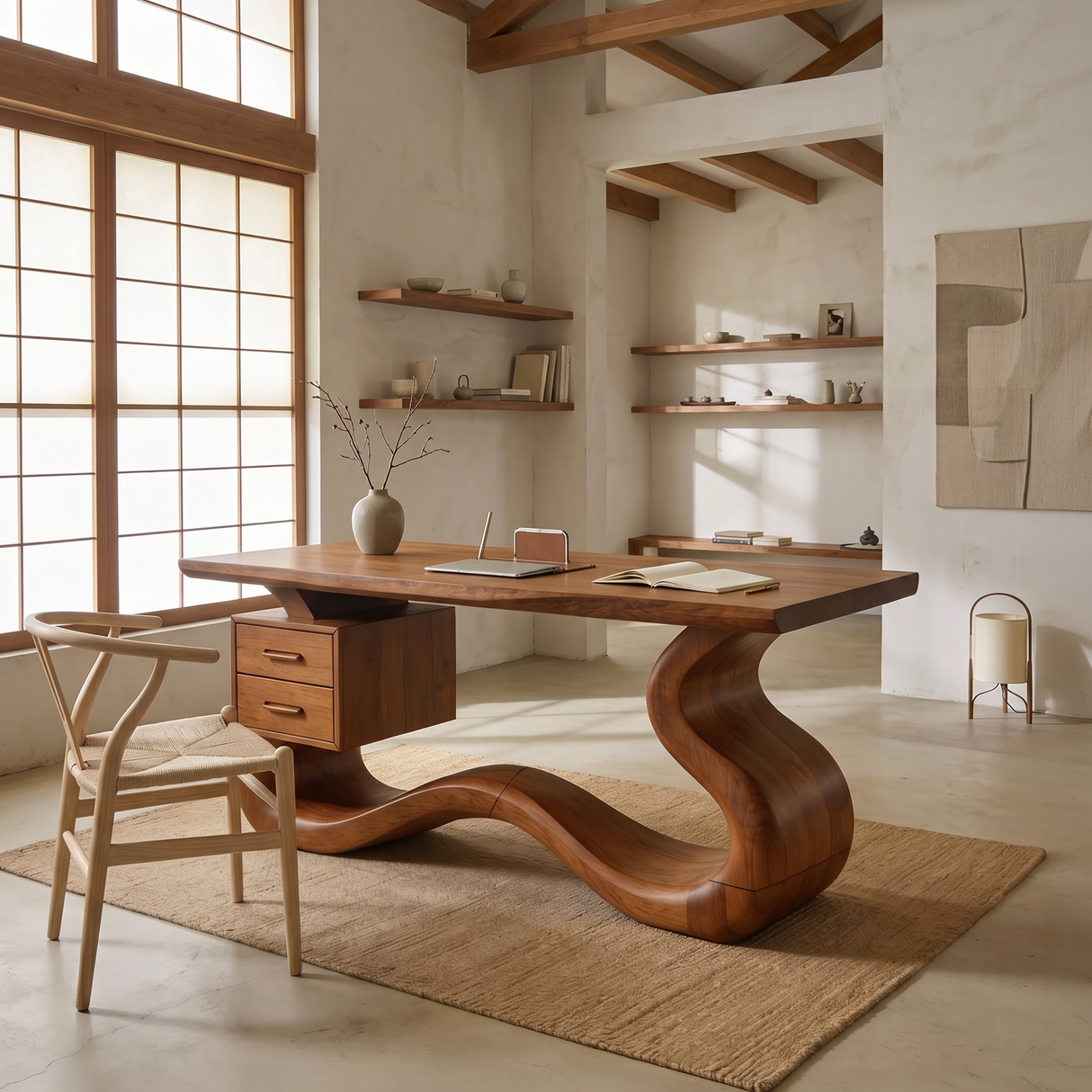 Scandinavian Organic Desk For Workspace Interior Space