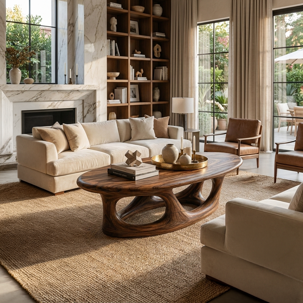 Organic Coffee Table With Hollow Sculptural Base For Living Room