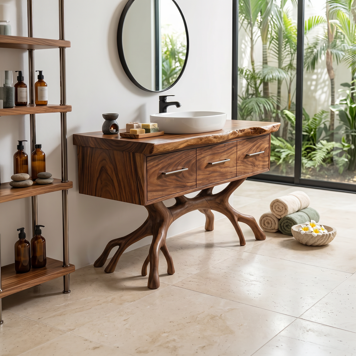Tropical Wooden Vanity Cabinet With Drawers Spa Bathroom