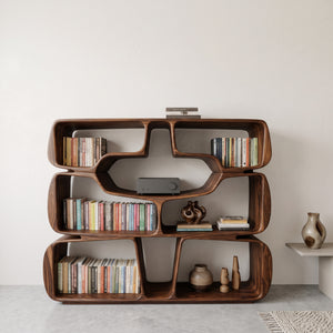 Modern Sculptural Bookshelf With Organic Curves For Living Room