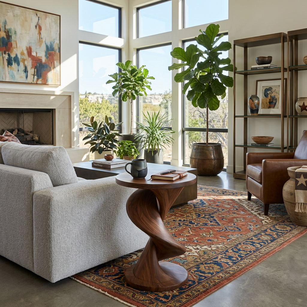 Elegant Side Table With Softly Curved Base For Living Room