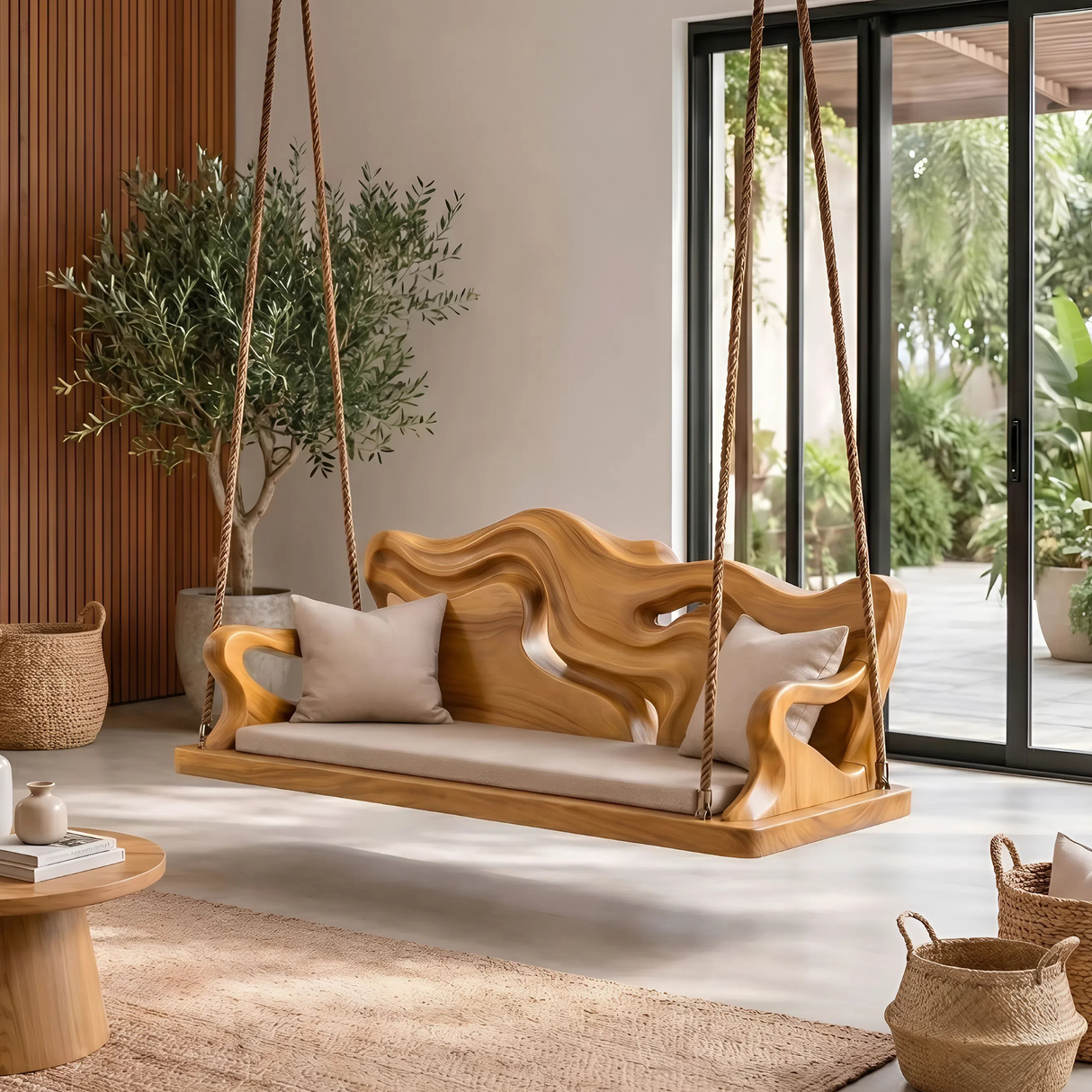 Modern Carved Crest Indoor Swing Open Living Interior