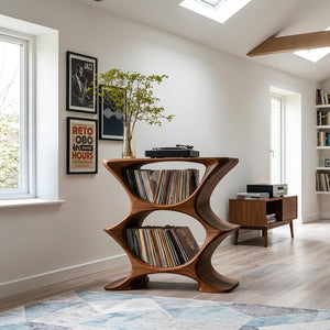 Contemporary Record Player Cabinet With 2-Tier Shelf For Living Room