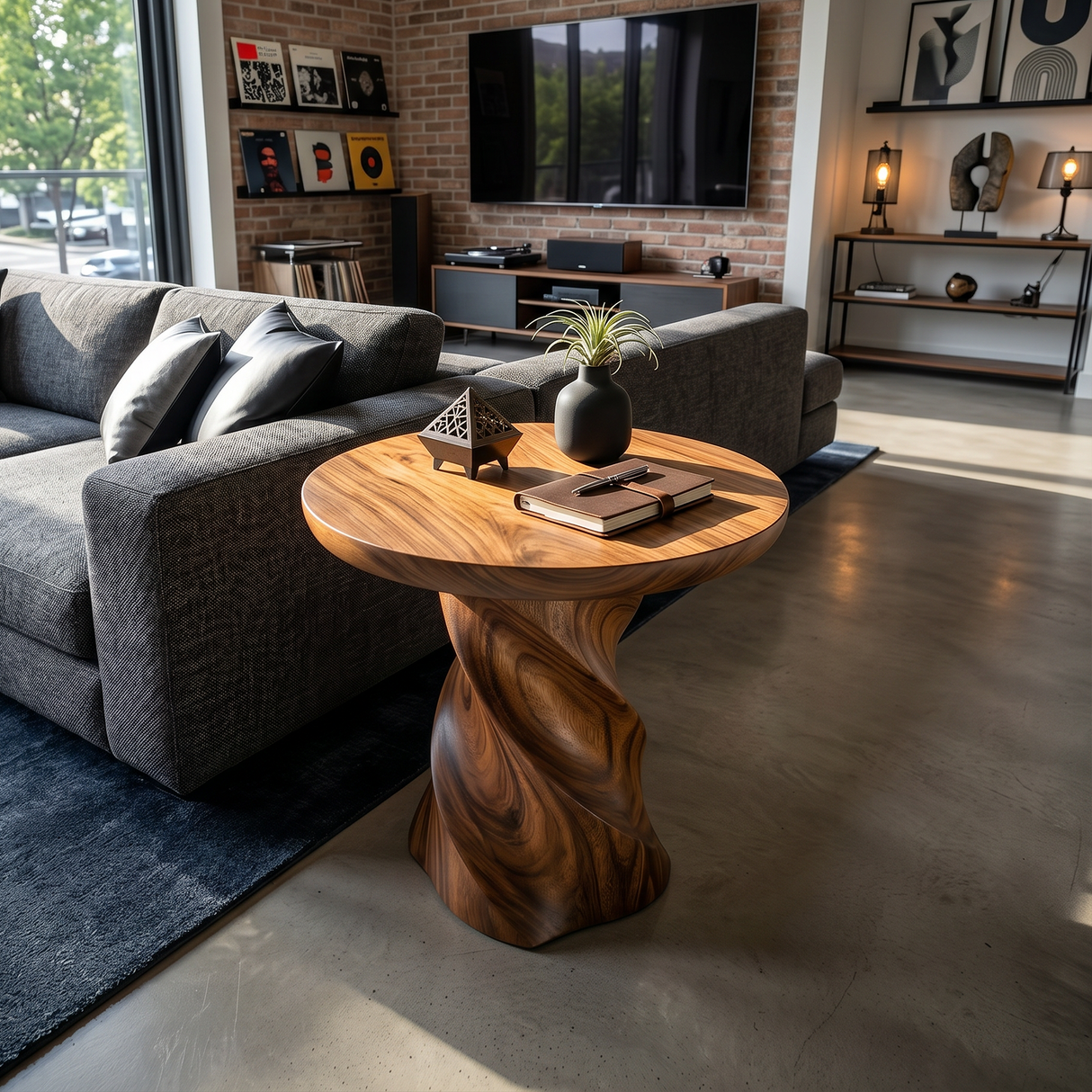 Industrial Pedestal Accent Table Loft Apartment