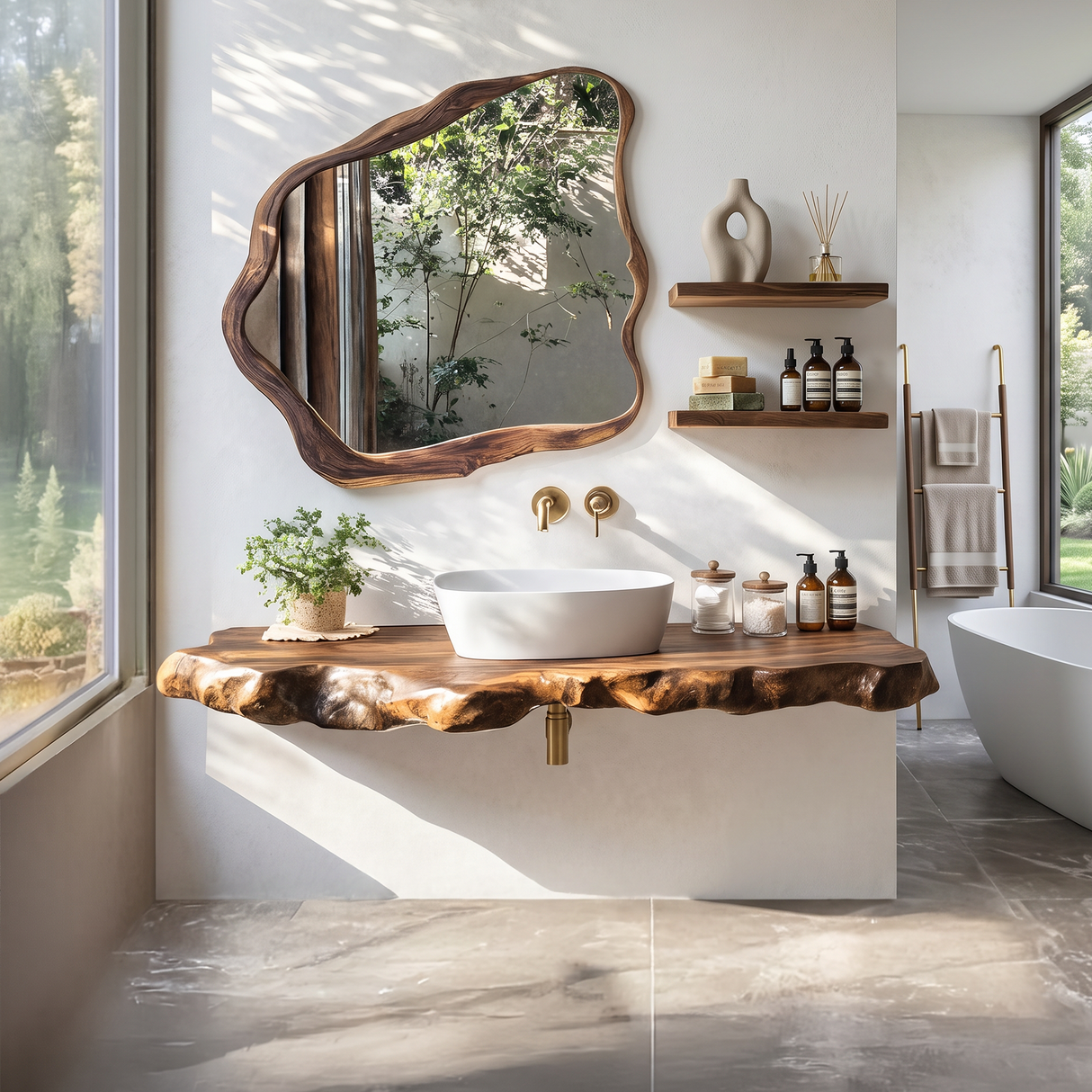 Farmhouse Bathroom Vanity In Solid Oak Wood Style