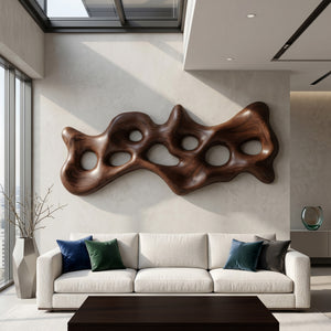 Organic Wall Art Sculpture With Carved Design For Living Room