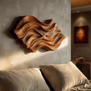 Modern Wooden Wall Clock With Organic Wavy Form For Bedroom