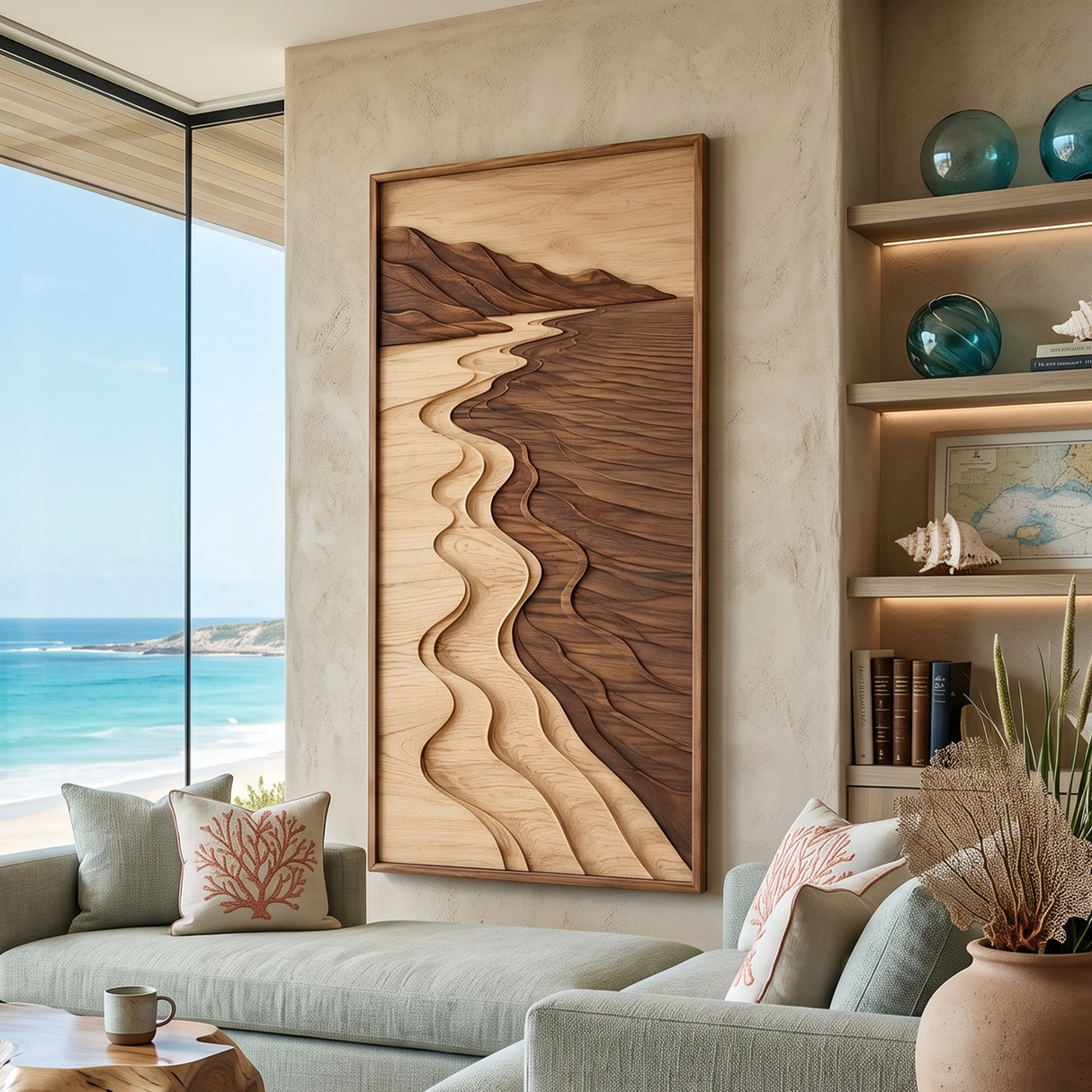 Mid Century River Landscape Wall Art For Living Room