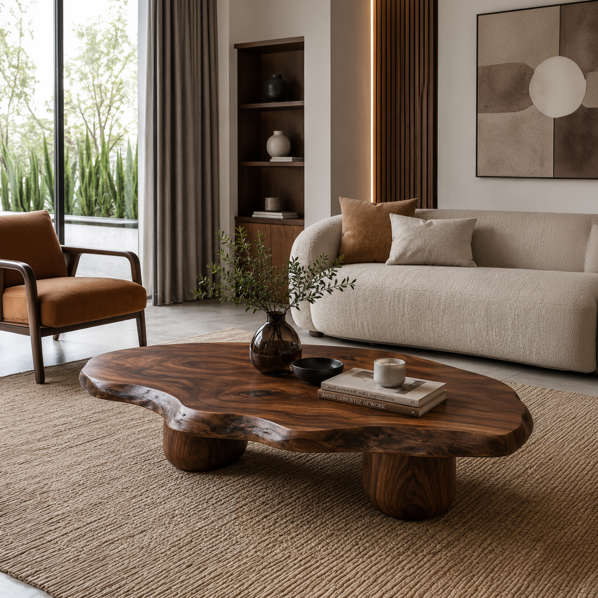 Wooden Coffee Table With Live Edge For Modern Living Room