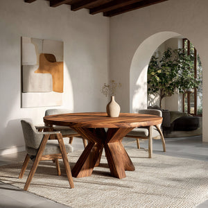 Organic Wooden Dining Table With Multi-Branched Base For Kitchen