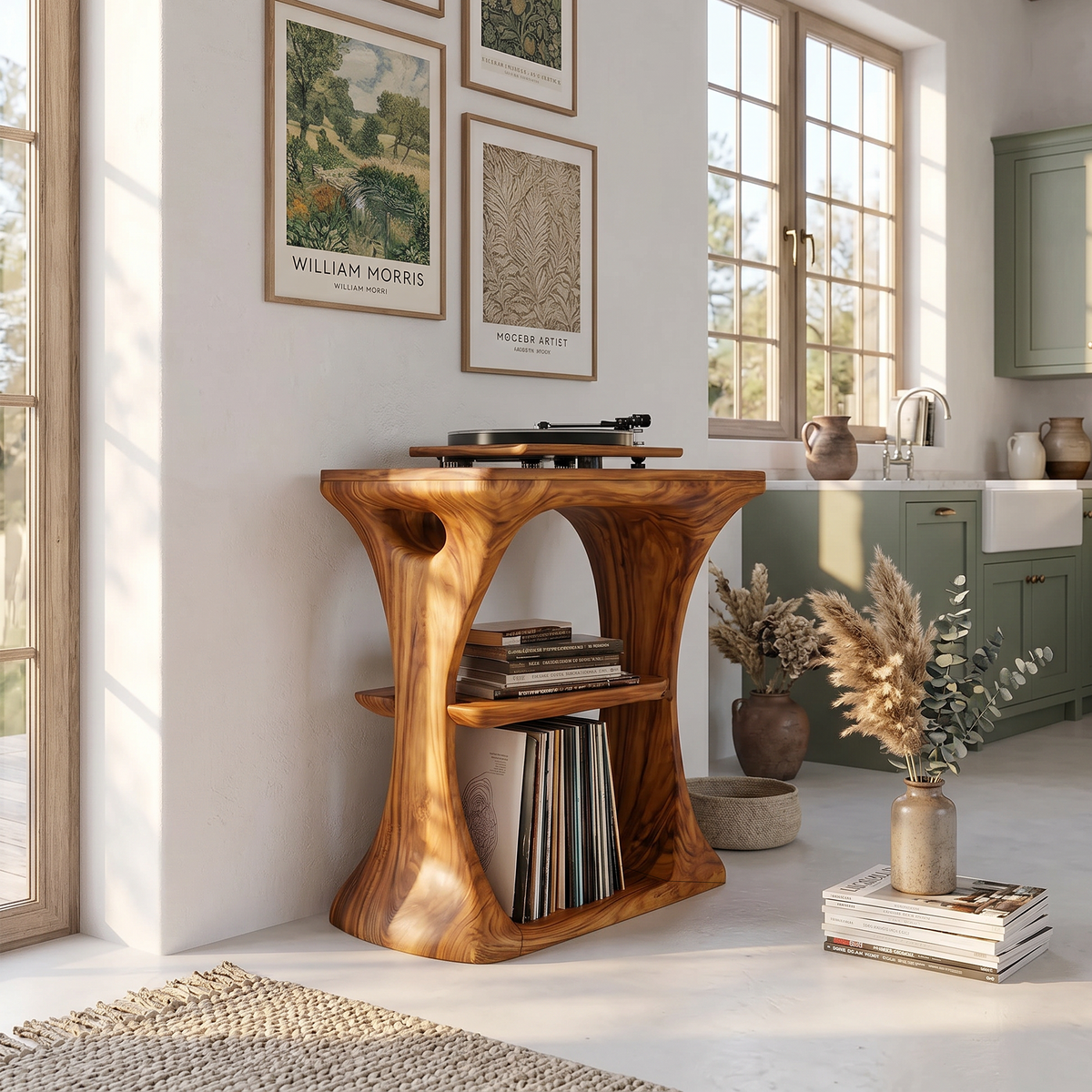 Mid Century Wood Vinyl Cabinet For Livingroom Decor