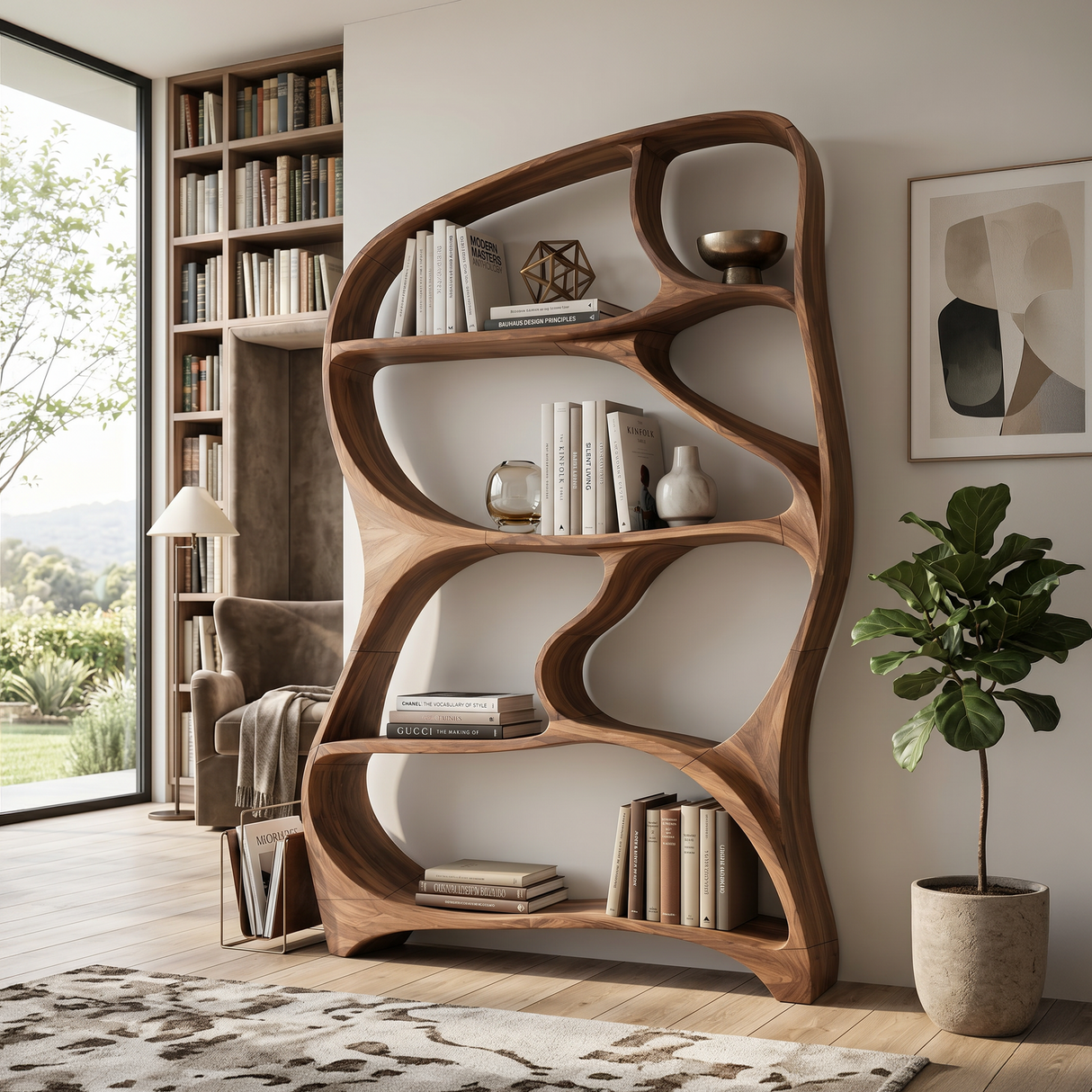 Organic Wall Bookcase For Contemporary Living Room