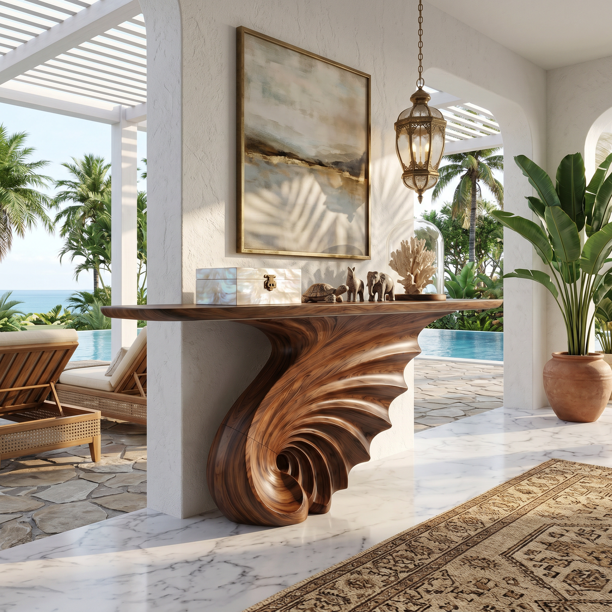 Luxury Spiral Base Console Table Contemporary Villa