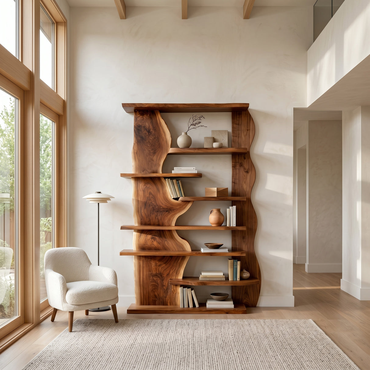 Organic Live Edge Wooden Standing Shelf For Living Room