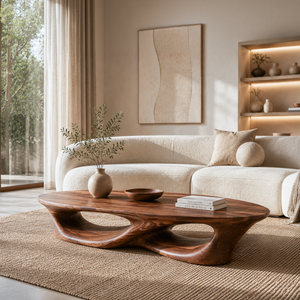 Organic Oval Coffee Table With Sculptural Base For Modern Living