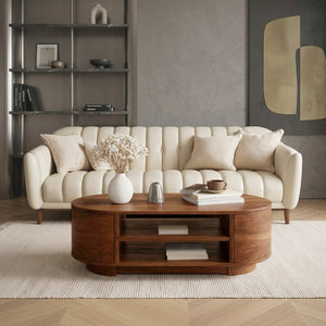 Modern Oval Coffee Table With Open Shelves For Living Room