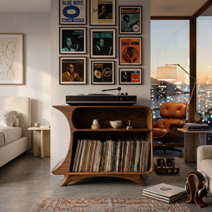 Modern Record Player Stand With 2 Tiers Storage For Living