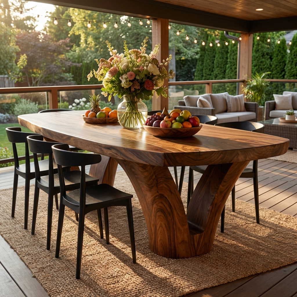 Modern Wooden Dining Table With Unique Base For Kitchen