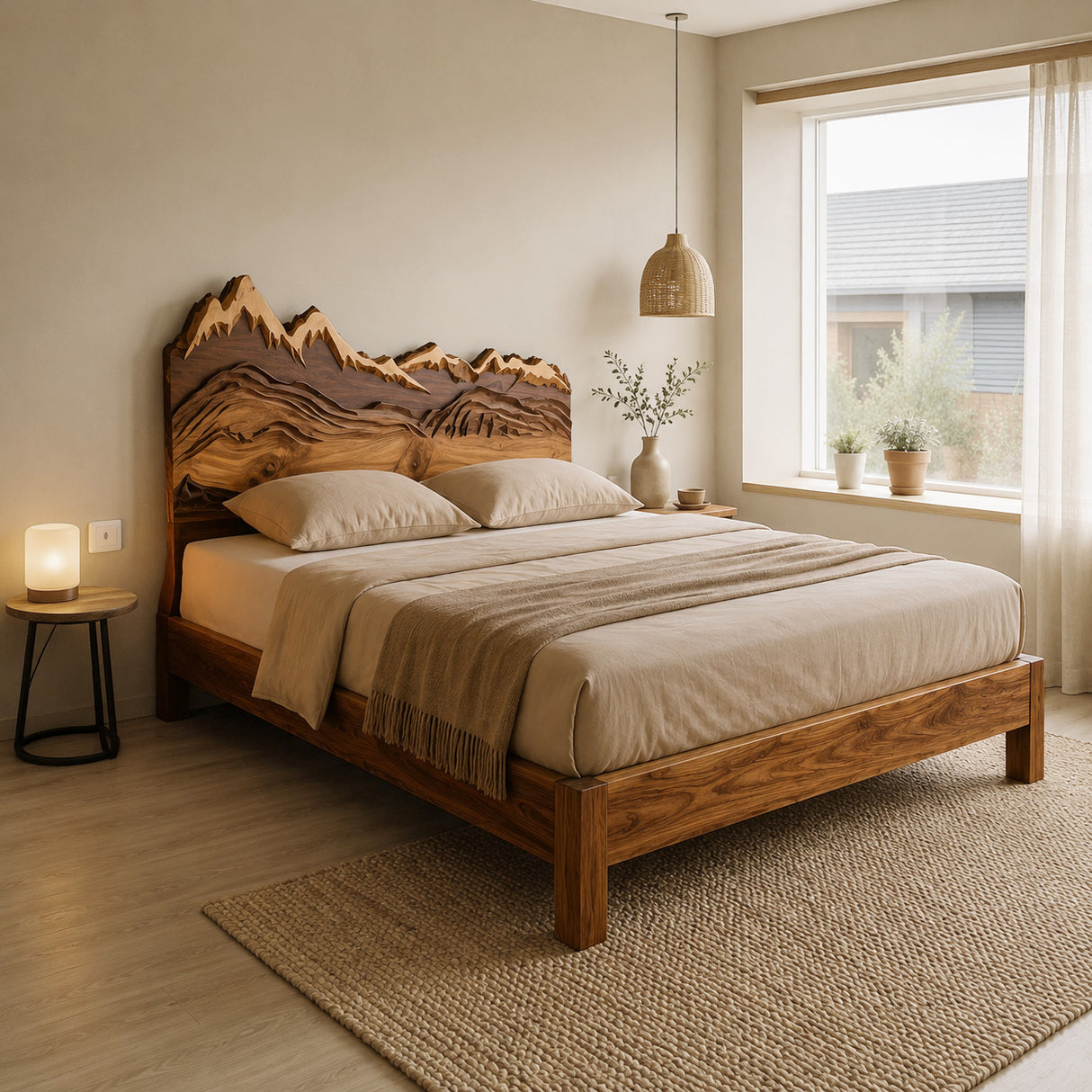 Mountain Headboard Carved And Bed Frame For Bedroom