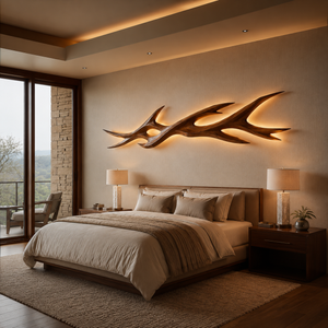 Rustic Wooden LED Wall Sculpture With Branch Form For Bedroom