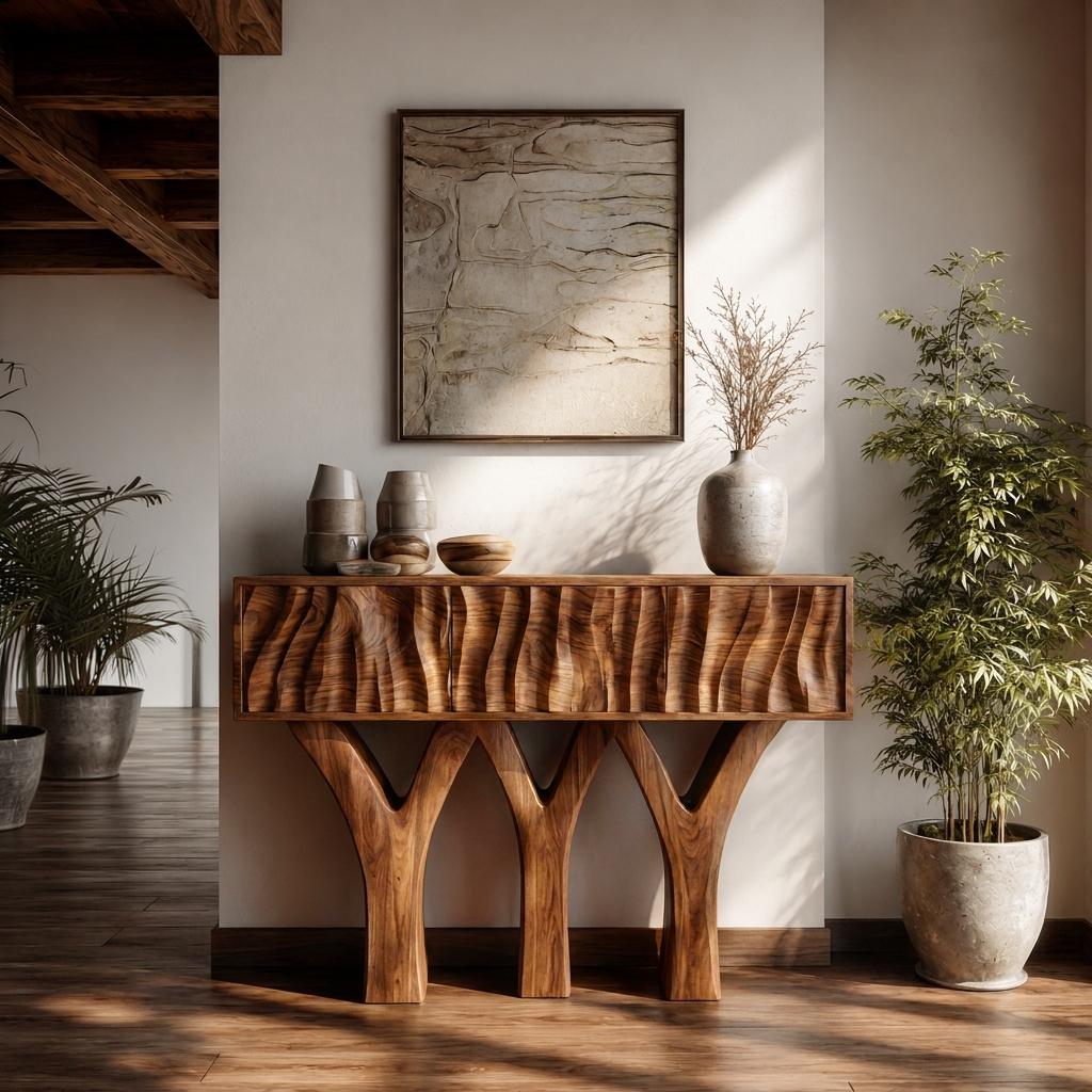 Wooden Console Table With Three Y-shaped Base For Home Decor