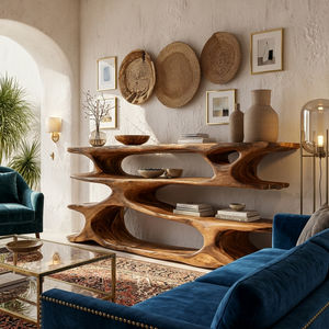 Rustic Wooden Console Table With Tiers For Living Decor