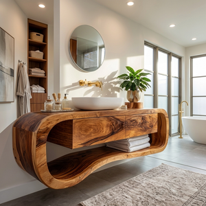 Floating Bathroom Vanity With Open Towel Shelf For Modern Bath