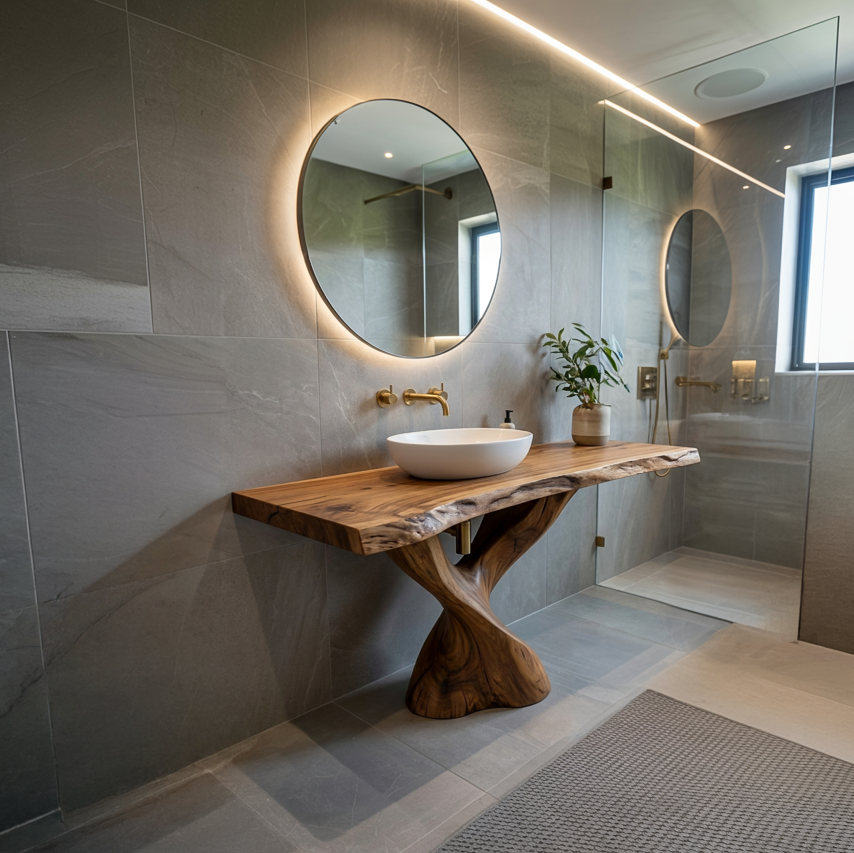 Modern Bathroom Vanity With Twisted Base For Spa Bath