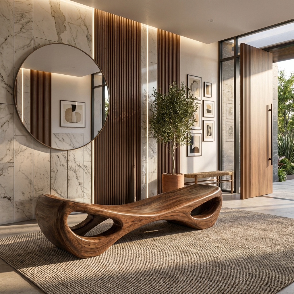 Organic Sculptural Entryway Bench For Luxury Entryway Decor